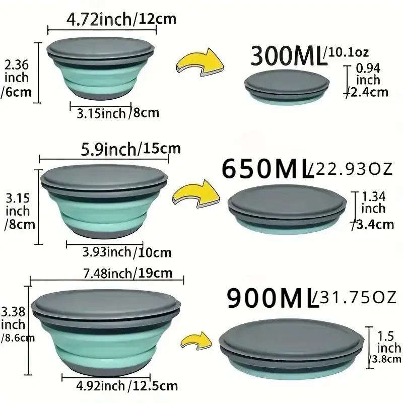 3pcs Set Collapsible Silicone Bowls with Lids 