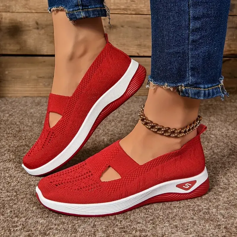 Women's Casual Slip-On Sneakers - Lightweight, Breathable Fabric with Rubber Sole 