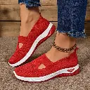 Women's Casual Slip-On Sneakers - Lightweight, Breathable Fabric with Rubber Sole 