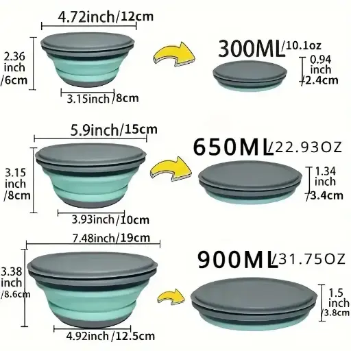 3pcs Set Collapsible Silicone Bowls with Lids 