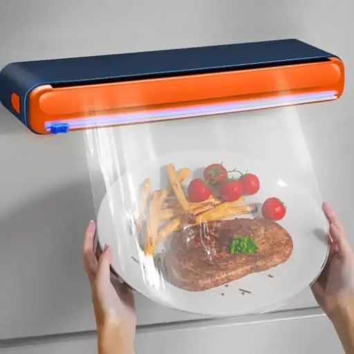 Magnetic Refillable Plastic Wrap Dispenser With Cutter